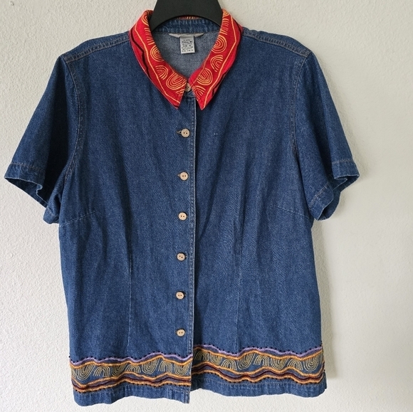 Stone bridge Demin Shirt 1XL Plus Vintage Blue ShortSleeve Chambray Embroidered - Picture 2 of 16